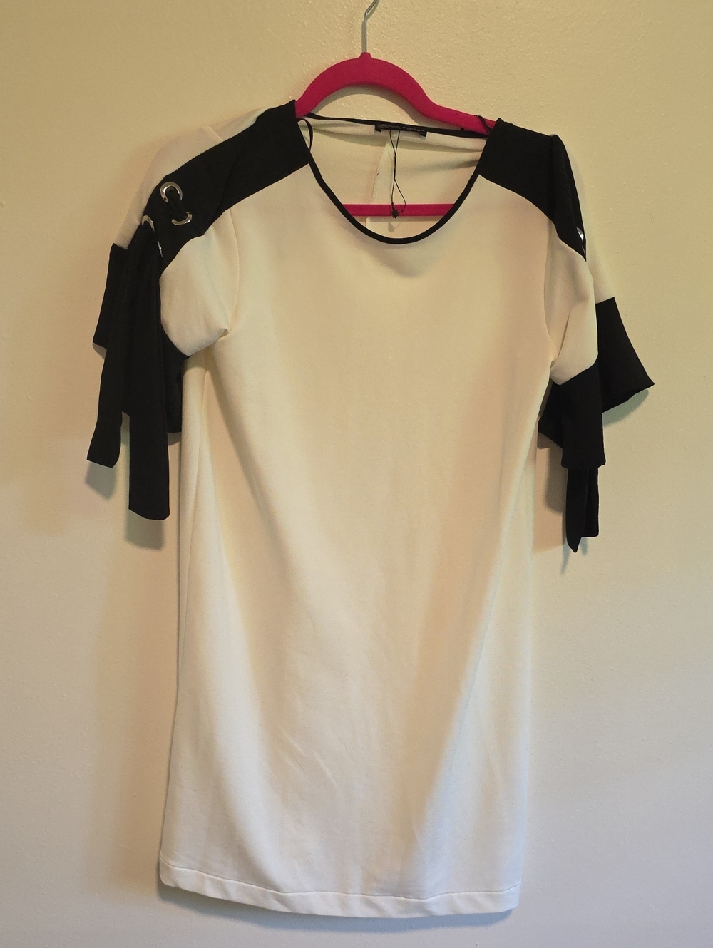 Zara Ivory Tunic with Black Shoulder Panels and Tie Sleeves